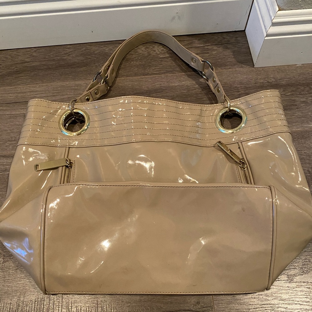 Steve Madden gold and nude patent tote